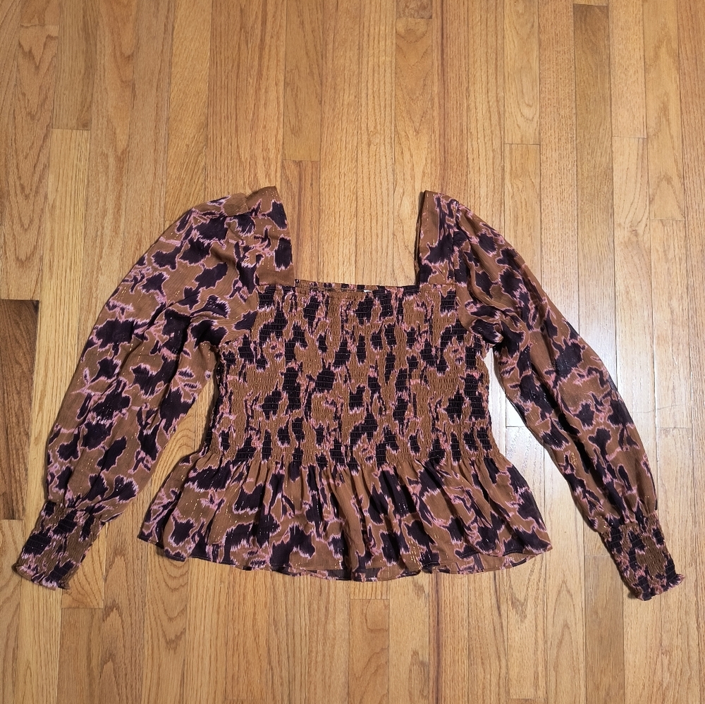 3/$10⭐ Nine West cropped peplum shirt, XL, colors: orange/pink/purple/brown - Picture 9 of 12